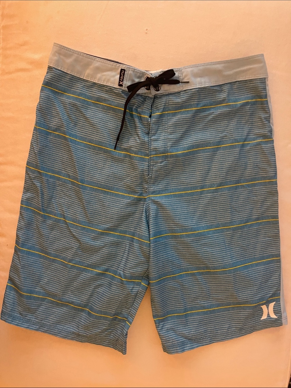 Hurley Blue Board Shorts with Yellow Stripe Accents Size 18/29